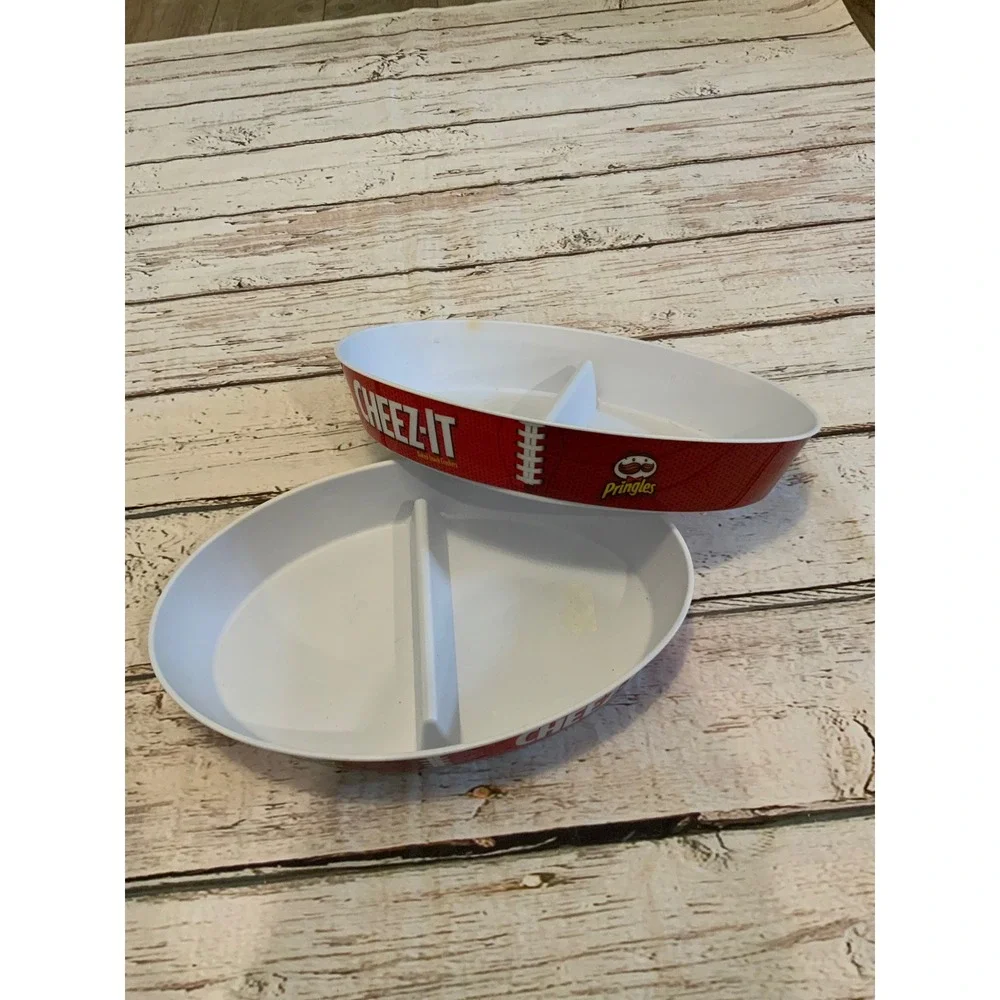Cheez-It Pringles Football Snack Bowls Set of 2 Divided Plastic Game Day Serving